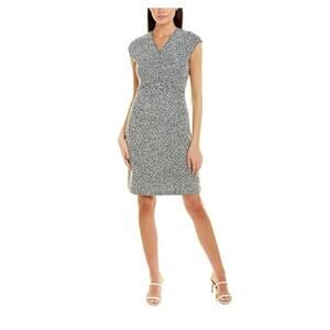 St. John Tweed Eyelash Space Dye Sheath Dress Black Green White 6